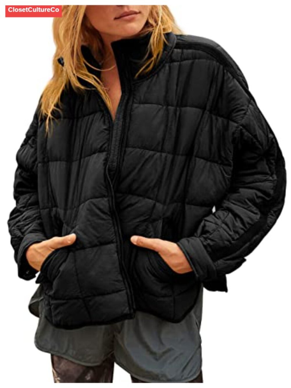 Womens Quilted Puffer Jacket Lightweight Zip Up Short Winter Coat Pockets